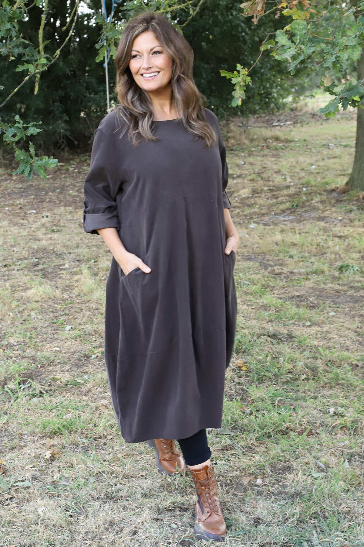 Penelope Pocket Needlecord Dress Cocoa
