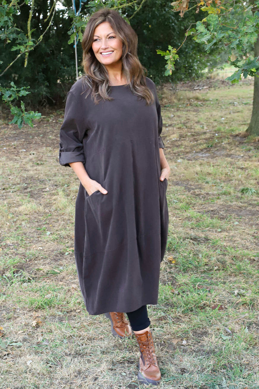 Penelope Pocket Needlecord Dress Cocoa