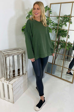 Galina Button Top Khaki