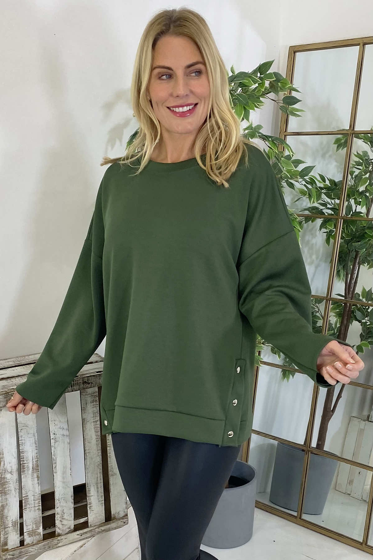 Galina Button Top Khaki