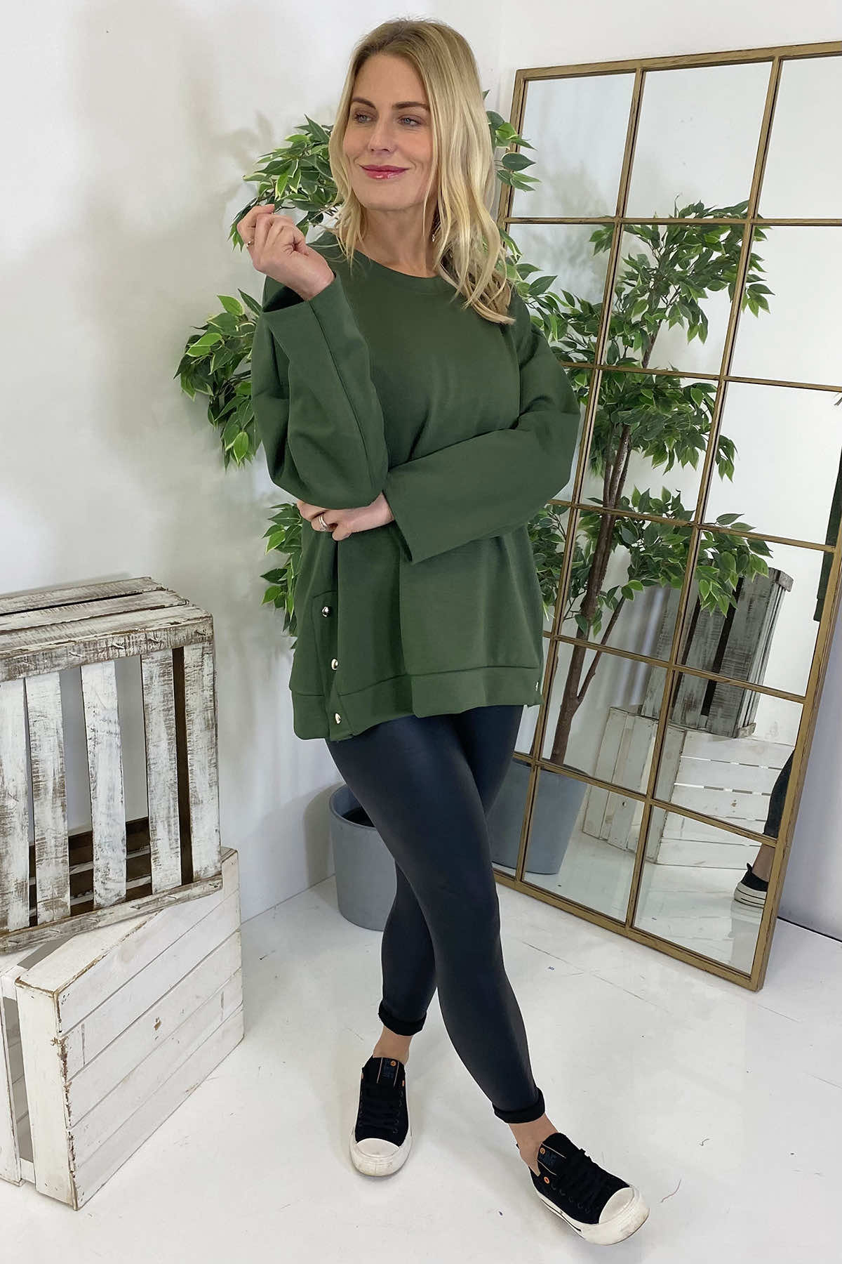 Galina Button Top Khaki