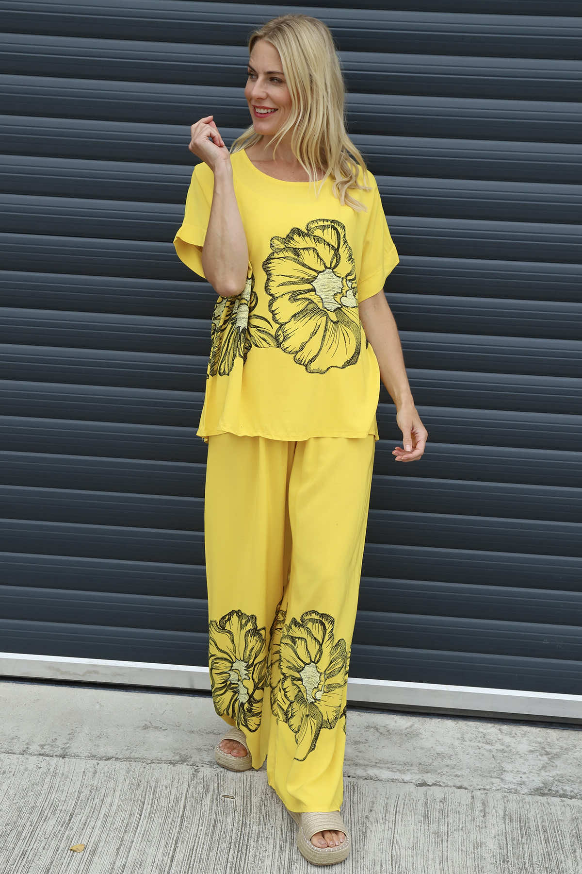 Aksana Flower Wide Leg Trousers Yellow