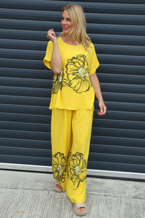Aksana Flower Wide Leg Trousers Yellow - Image 2