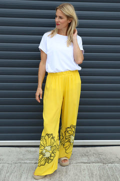Aksana Flower Wide Leg Trousers Yellow