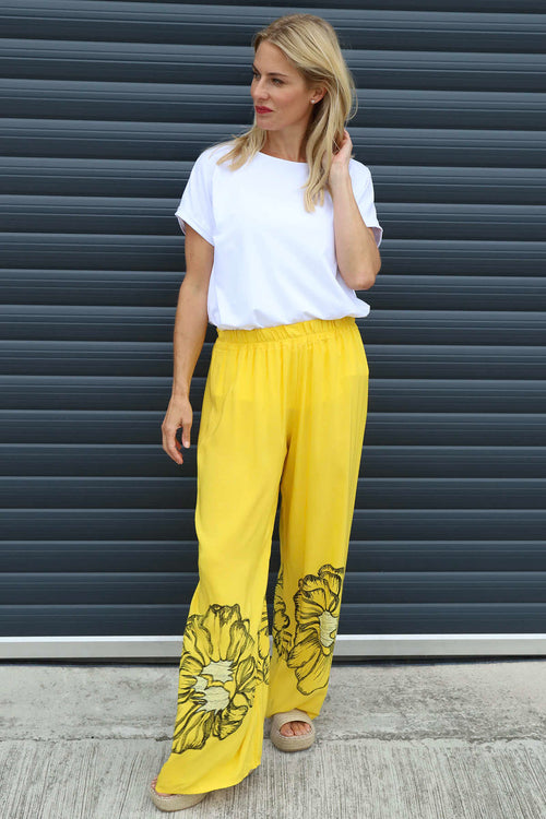 Aksana Flower Wide Leg Trousers Yellow - Image 1