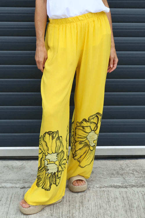 Aksana Flower Wide Leg Trousers Yellow - Image 3
