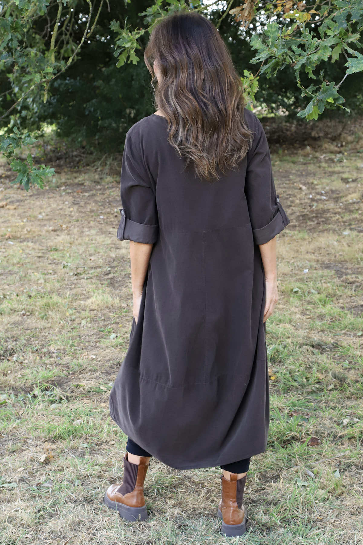 Penelope Pocket Needlecord Dress Cocoa