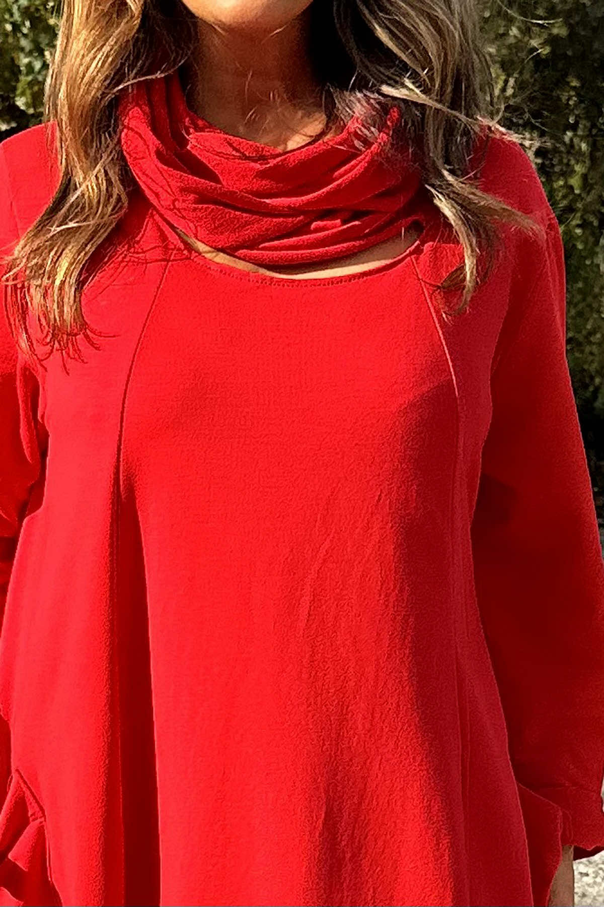 Leia Scarf Detail Cotton Dress Red