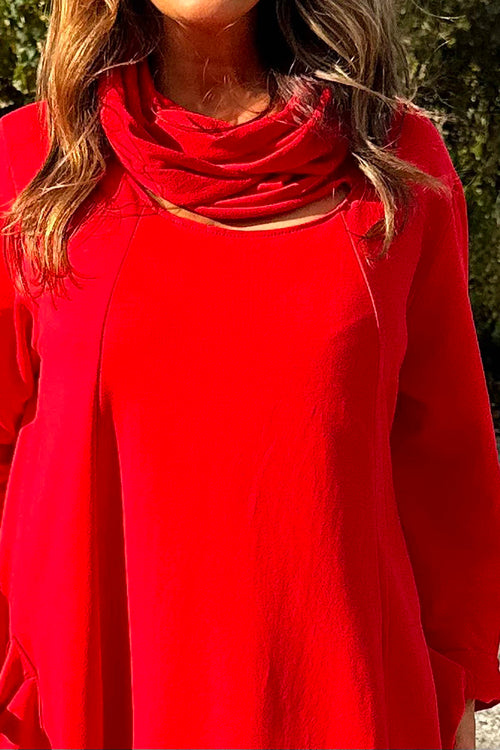 Leia Scarf Detail Cotton Dress Red - Image 3