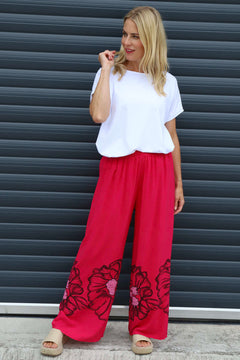 Aksana Flower Wide Leg Trousers Hot Pink