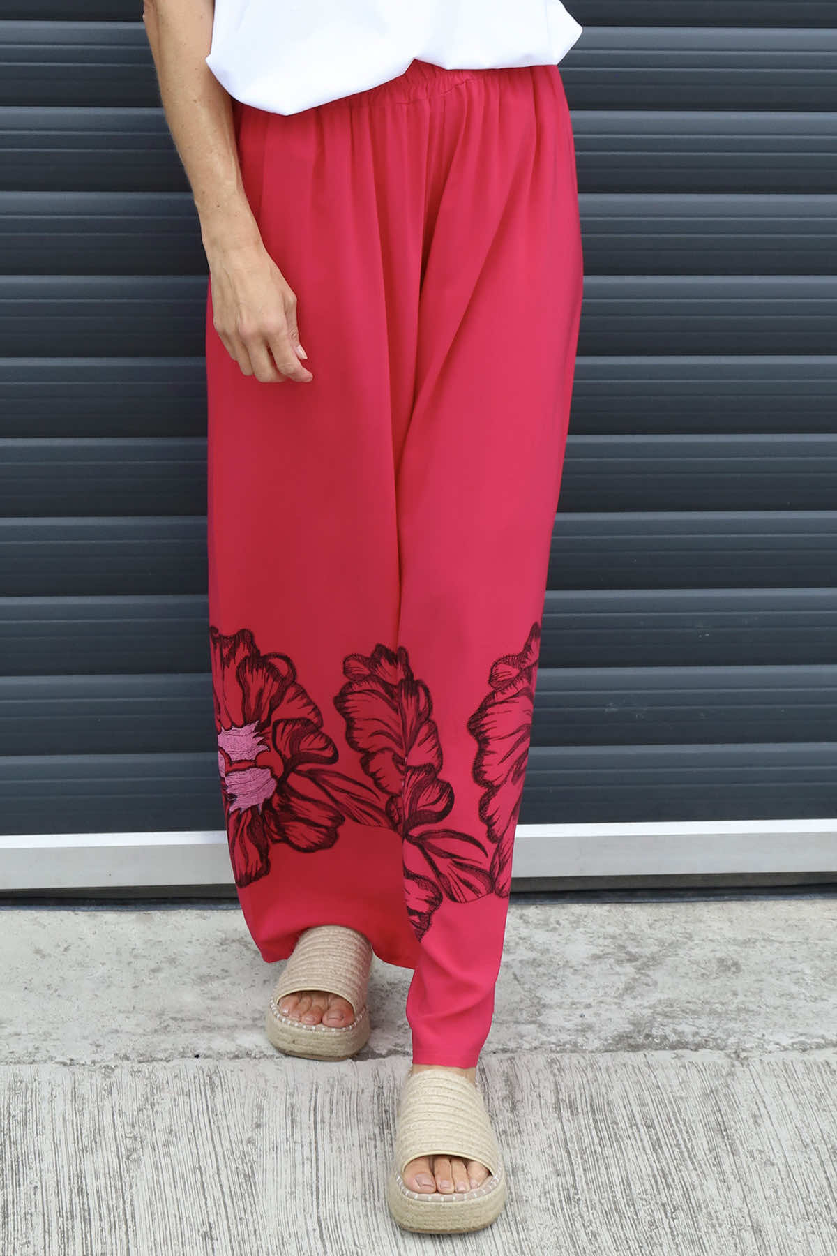 Aksana Flower Wide Leg Trousers Hot Pink
