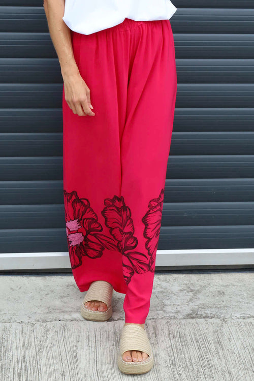 Aksana Flower Wide Leg Trousers Hot Pink - Image 3