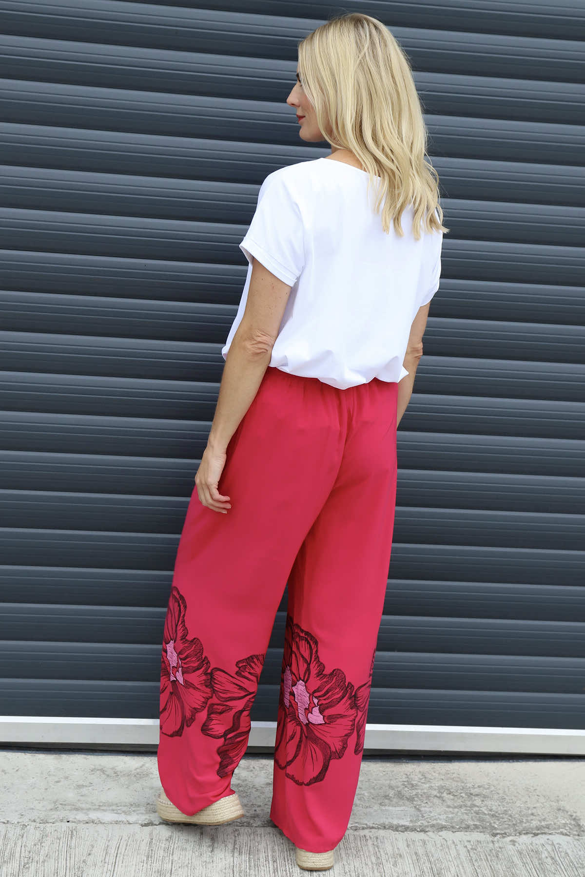 Aksana Flower Wide Leg Trousers Hot Pink
