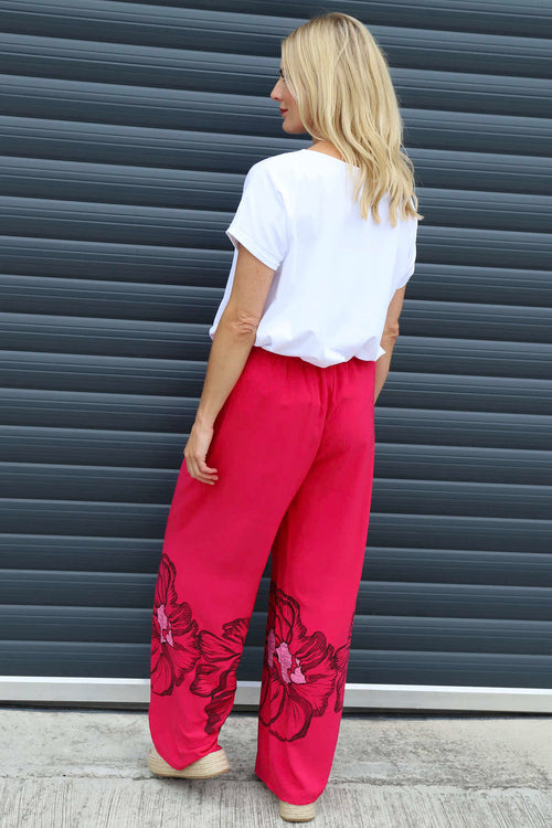 Aksana Flower Wide Leg Trousers Hot Pink - Image 4