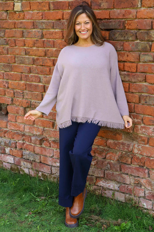 Sally Fringe Hem Jumper Mocha - Image 1