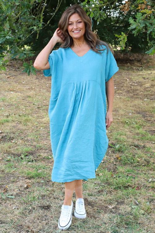 Blue Fenella Linen Dress UK | Made in Italy | Kit and Kaboodal Blue Fenella Linen Dress UK | Made in Italy | Kit and Kaboodal