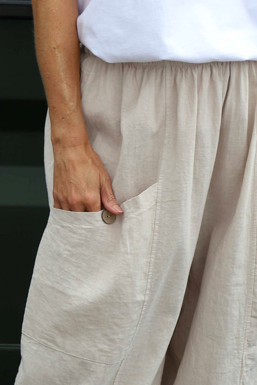 Clarisse Button Pocket Linen Trousers Stone - Image 2