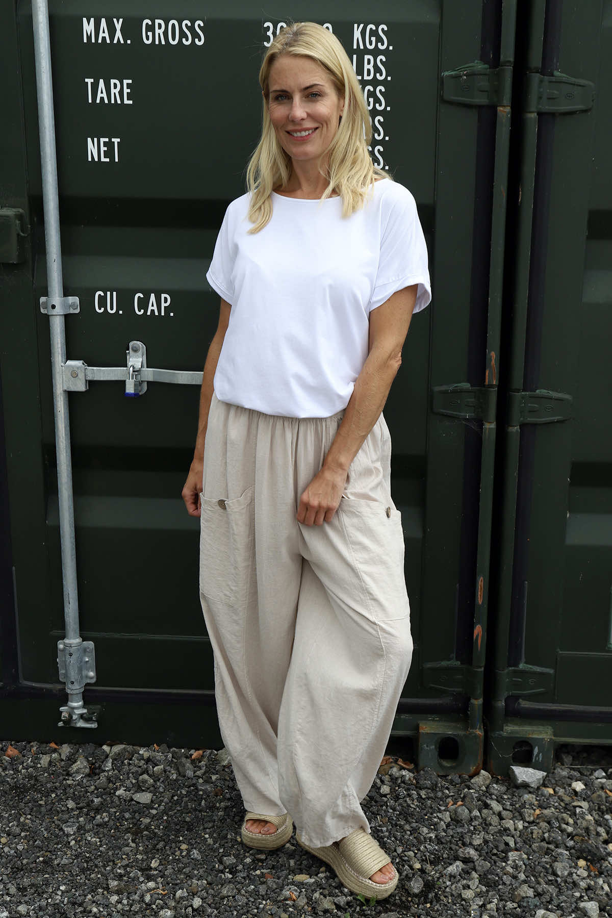 Clarisse Button Pocket Linen Trousers Stone