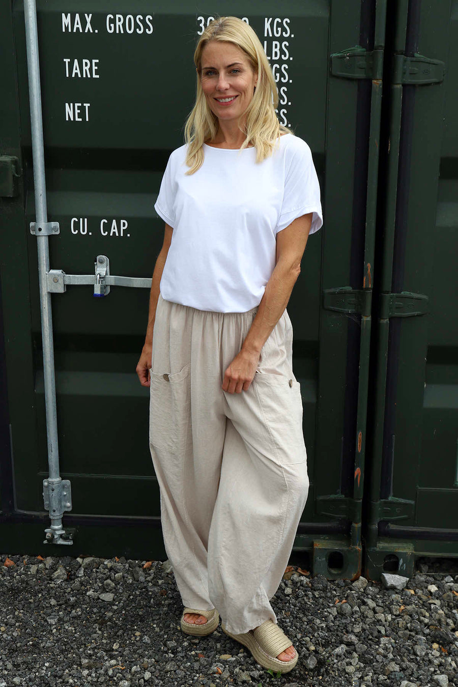 Clarisse Button Pocket Linen Trousers Stone