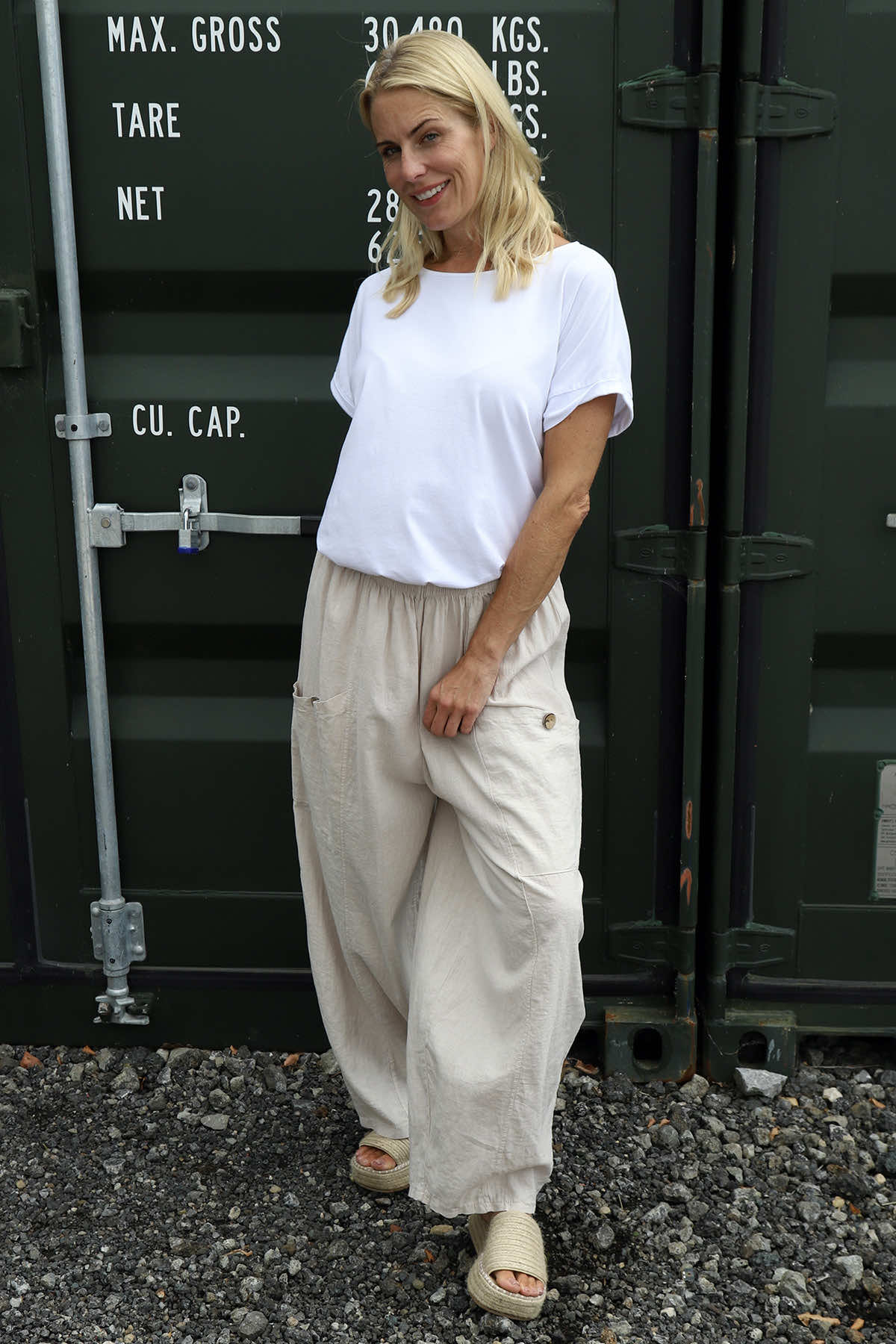 Clarisse Button Pocket Linen Trousers Stone