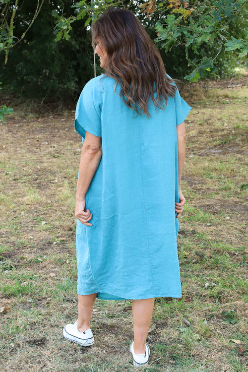 Fenella Linen Dress Blue - Image 4