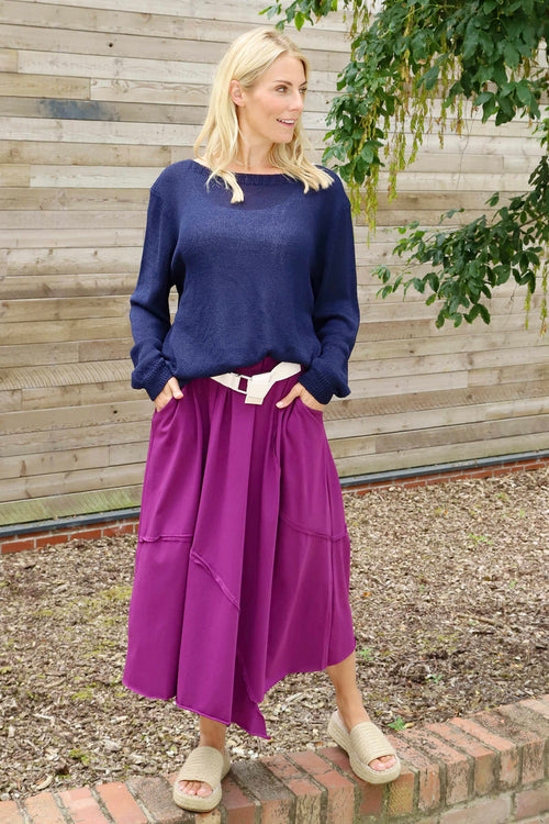 Sophia Belted Cotton Skirt Purple - Image 2