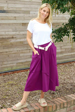 Sophia Belted Cotton Skirt Purple Purple - Sophia Belted Cotton Skirt Purple