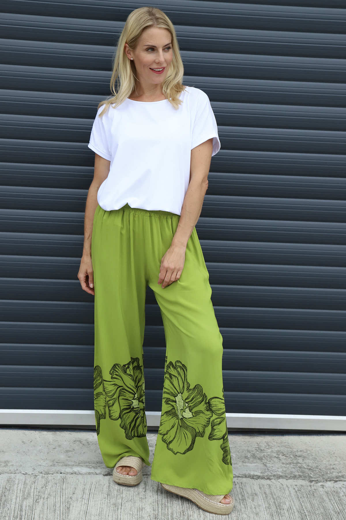 Aksana Flower Wide Leg Trousers Olive