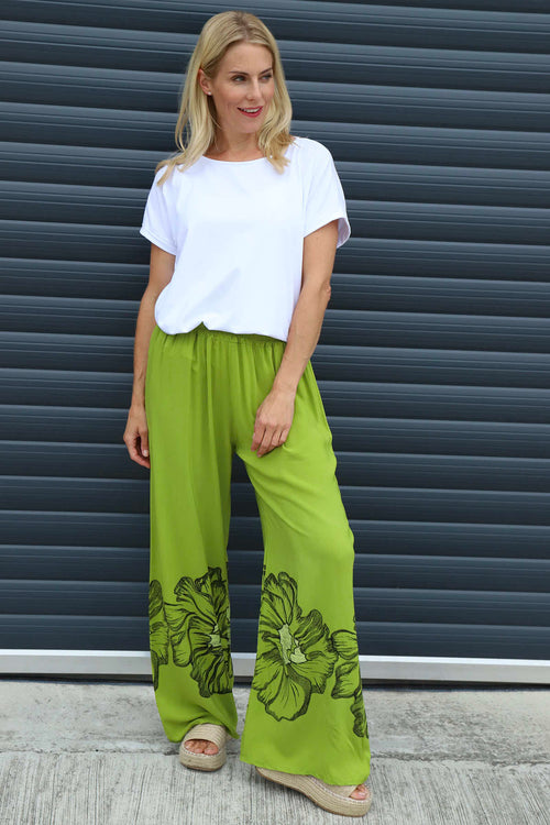 Aksana Flower Wide Leg Trousers Olive - Image 1