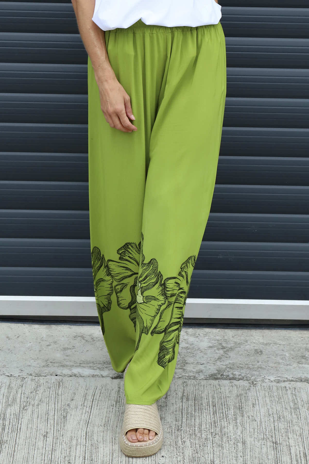 Aksana Flower Wide Leg Trousers Olive