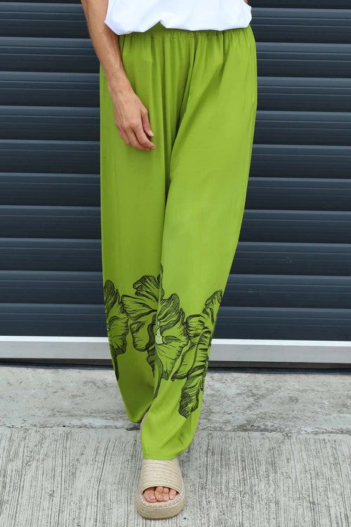 Aksana Flower Wide Leg Trousers Olive - Image 3
