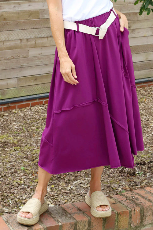 Sophia Belted Cotton Skirt Purple - Image 3
