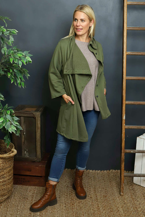Damaris Asymmetric Button Cotton Top Khaki - Image 2