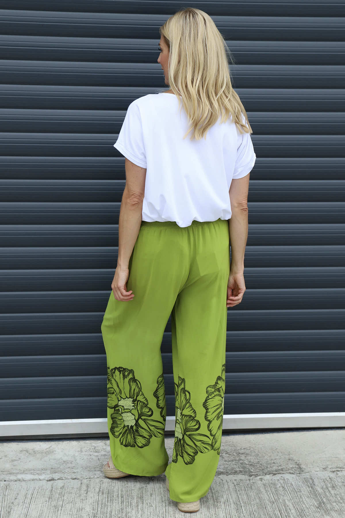 Aksana Flower Wide Leg Trousers Olive