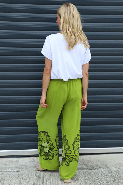 Aksana Flower Wide Leg Trousers Olive - Image 4