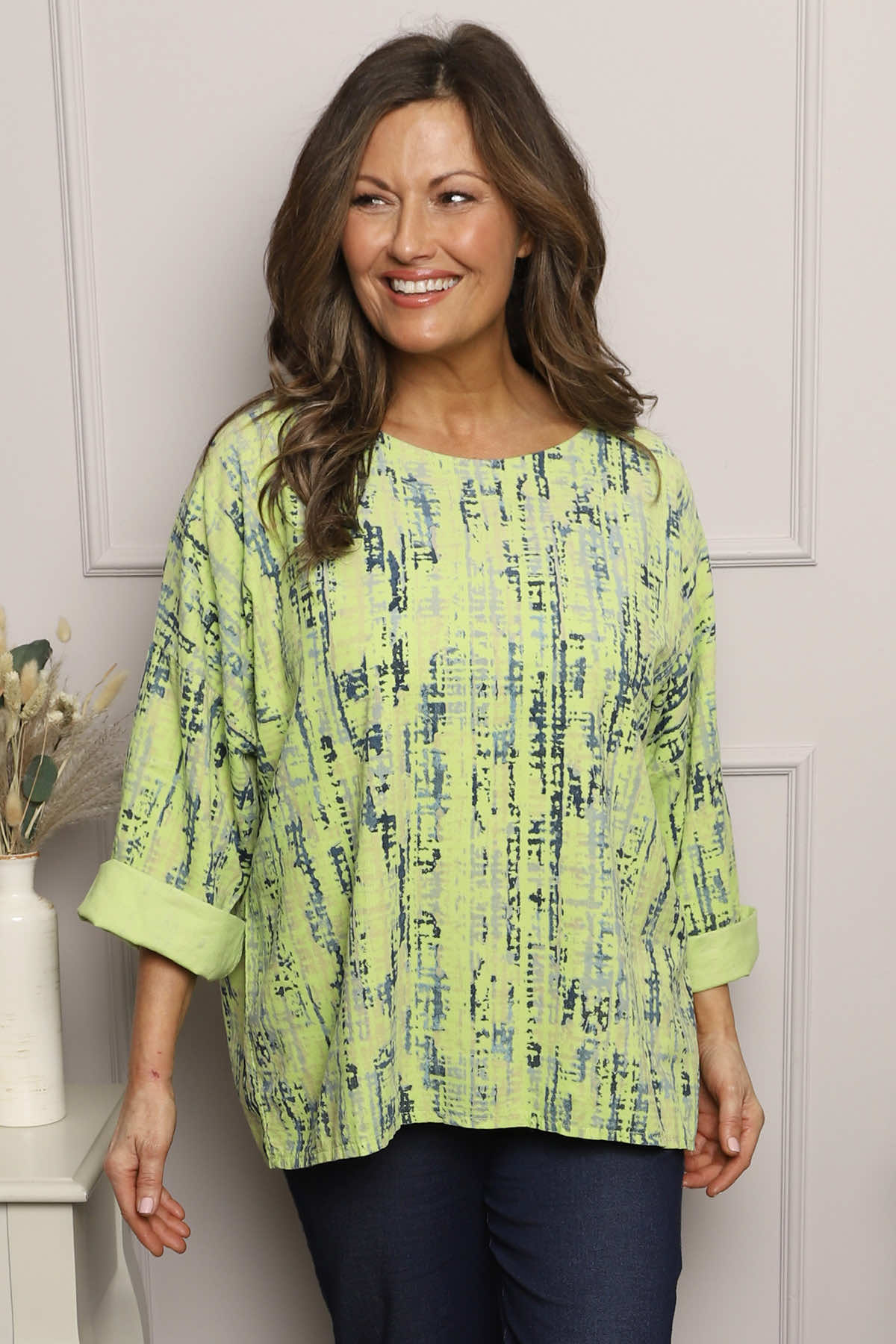 Danita Print Needlecord Top Green