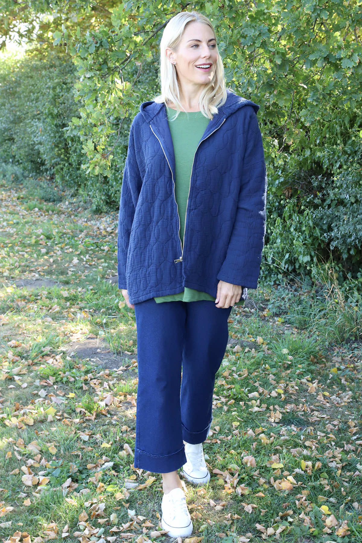Colleen Cotton Zip Hooded Jacket Navy