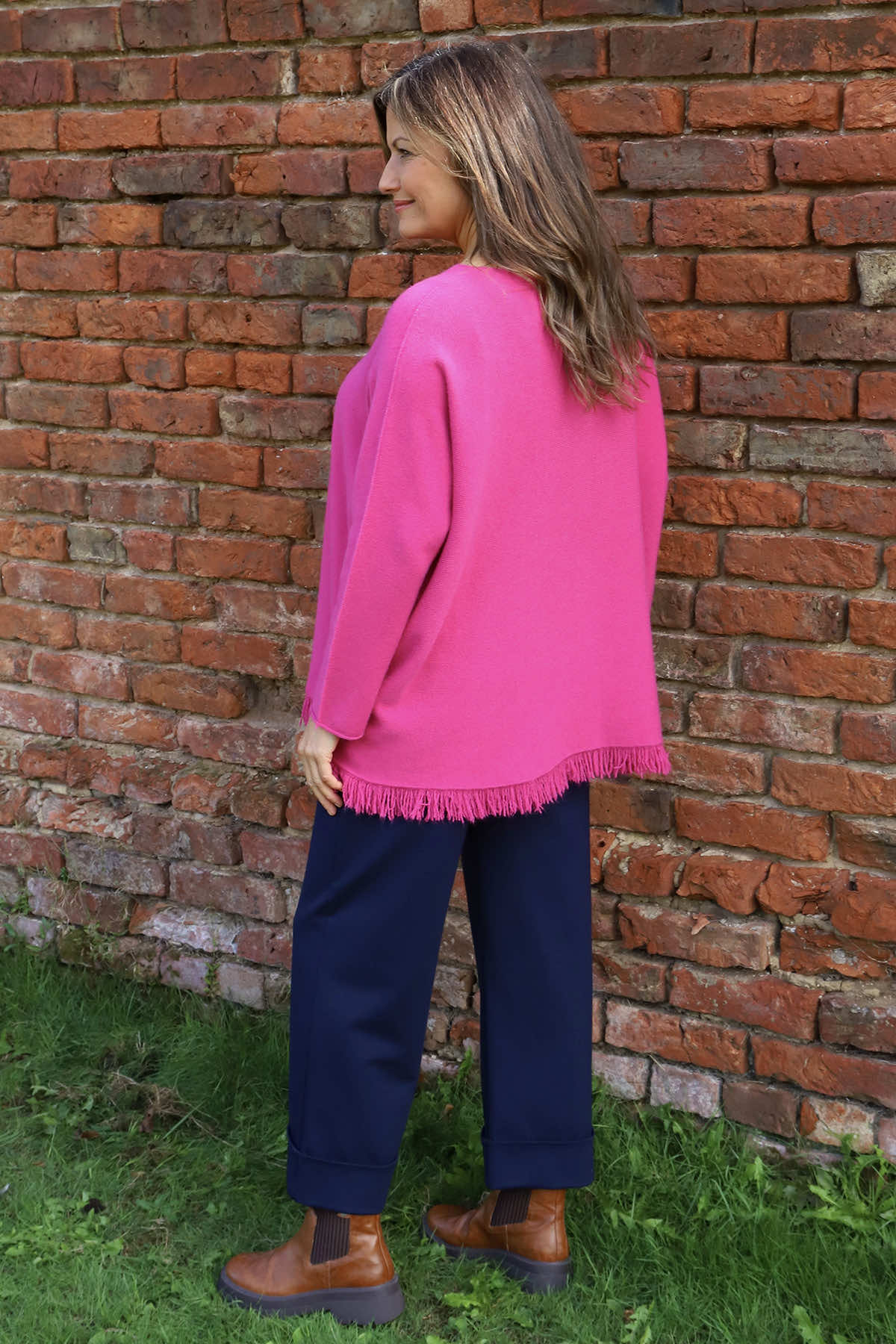 Sally Fringe Hem Jumper Fuchsia