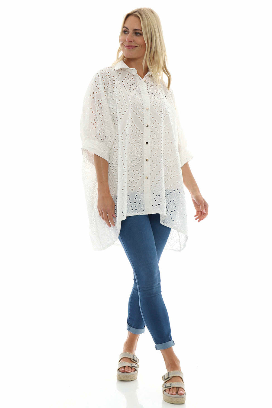 Jackie Embroidered Cotton Shirt White