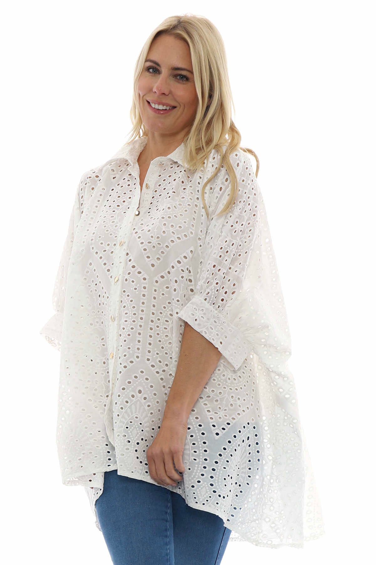 Jackie Embroidered Cotton Shirt White