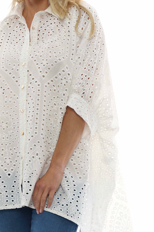 Jackie Embroidered Cotton Shirt White - Image 3