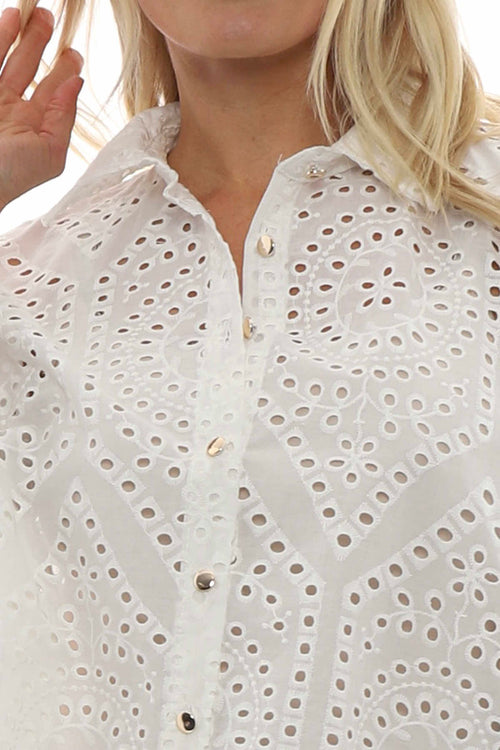 Jackie Embroidered Cotton Shirt White - Image 5