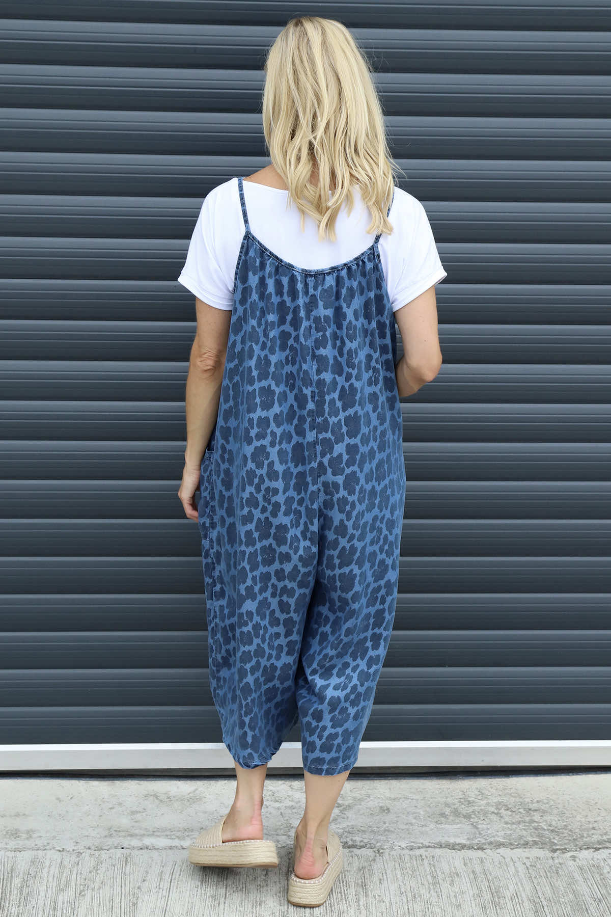 Aviva Leopard Print Denim Jumpsuit Mid Denim
