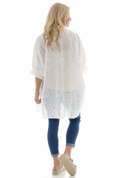 Jackie Embroidered Cotton Shirt White - Image 6