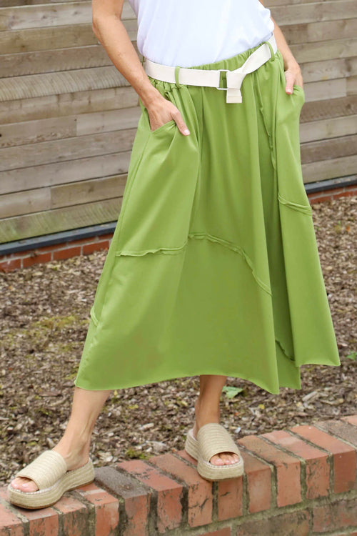 Sophia Belted Cotton Skirt Olive - Image 2