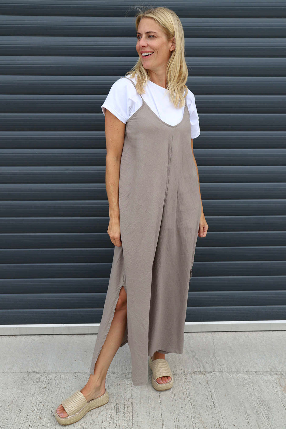 Cesca Strap Linen Dress Mocha