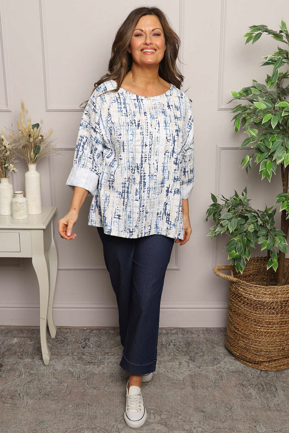 Danita Print Needlecord Top White