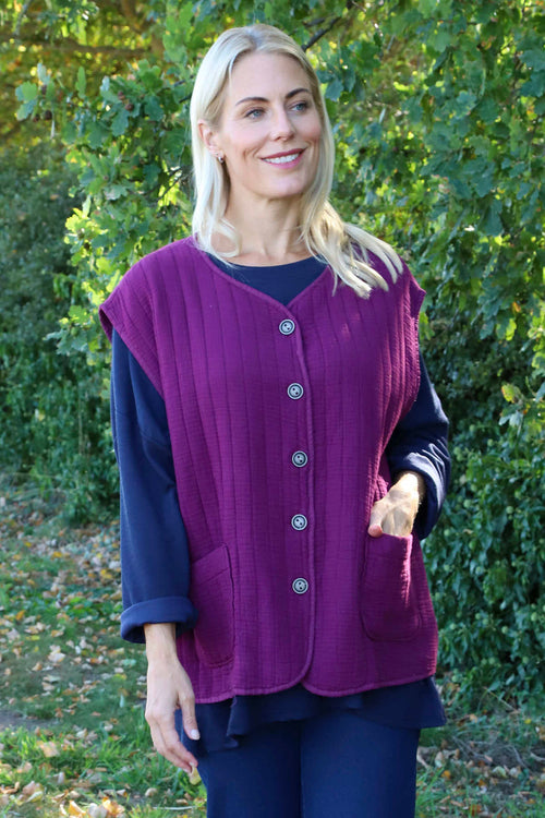 Agatha Cotton Padded Gilet Berry - Image 2