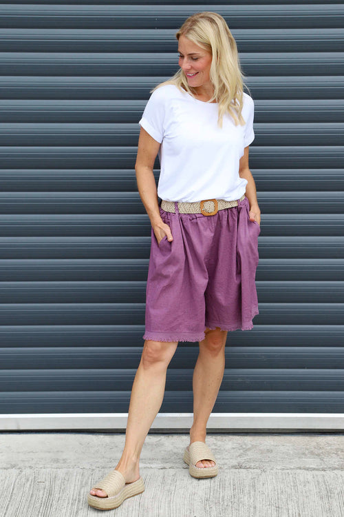 Avery Belted Linen Shorts Purple - Image 1