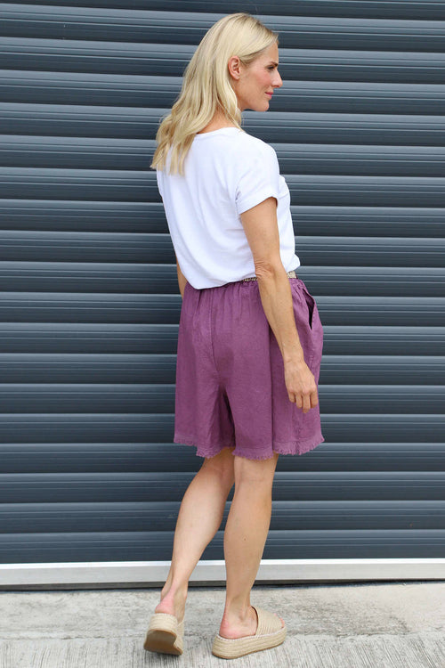 Avery Belted Linen Shorts Purple - Image 4
